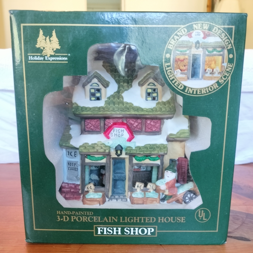 Vintage Village Square Collectibles Casey's Seafood Porcelain Building Christmas